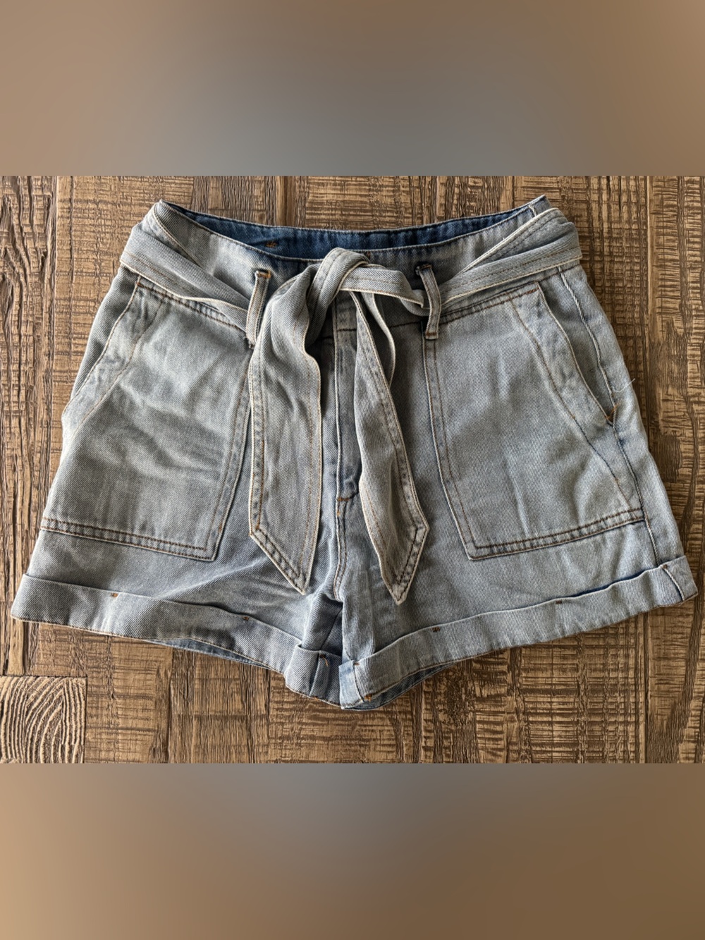 Light Blue Denim Tie-Waist Women’s Shorts